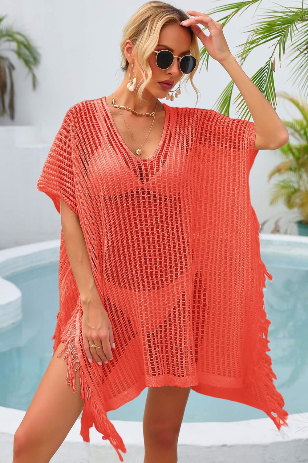 Fringe Trim Openwork Cover Up - TRENDMELO