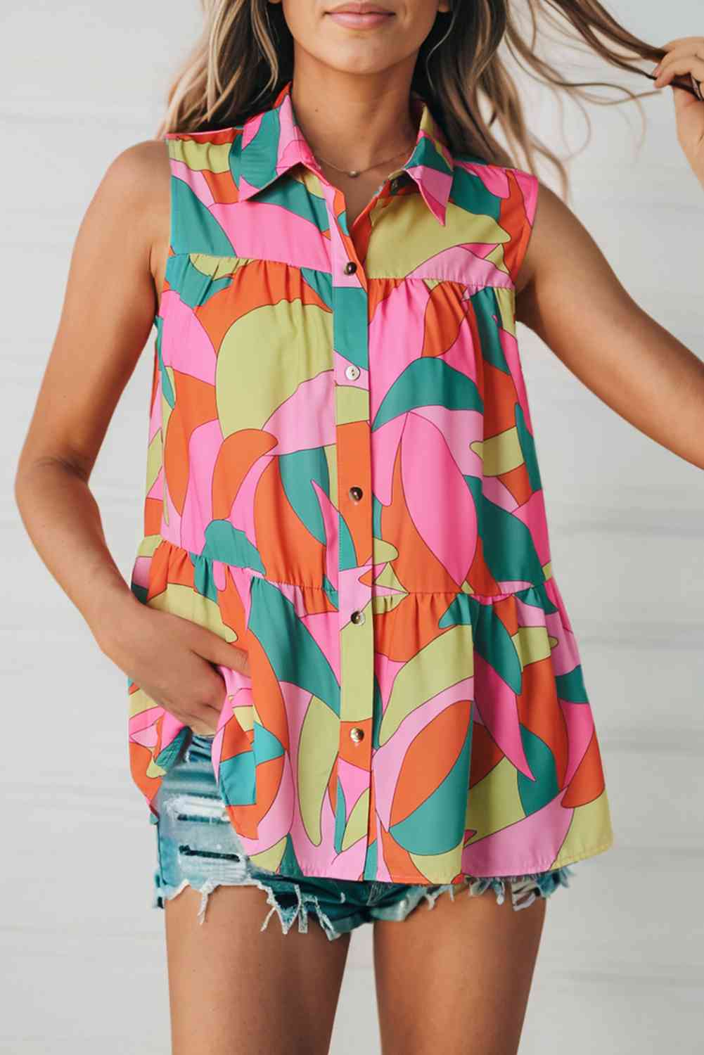 Multicolored Sleeveless Longline Shirt - TRENDMELO