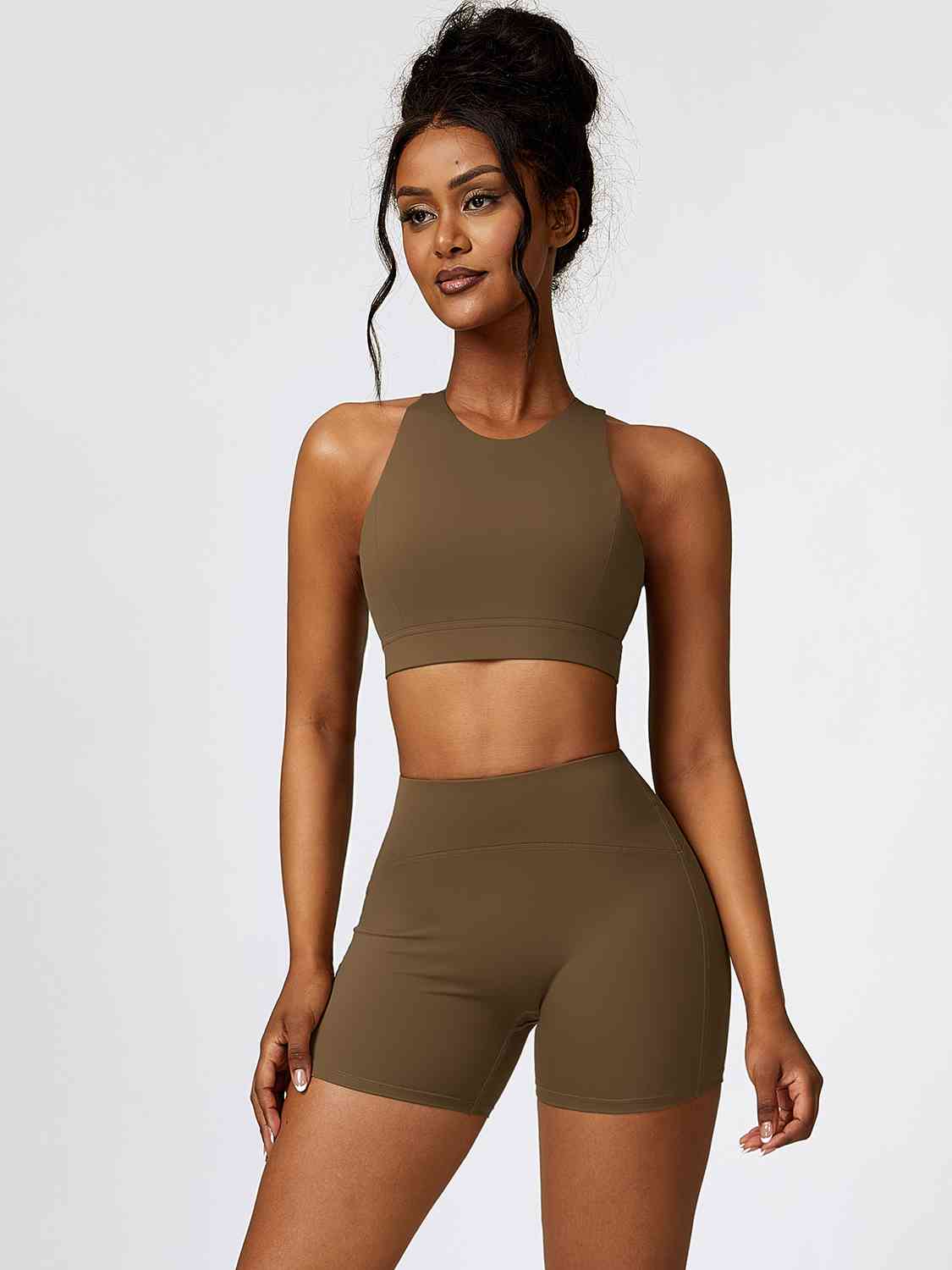 Cutout Cropped Sport Tank and Shorts Set - TRENDMELO