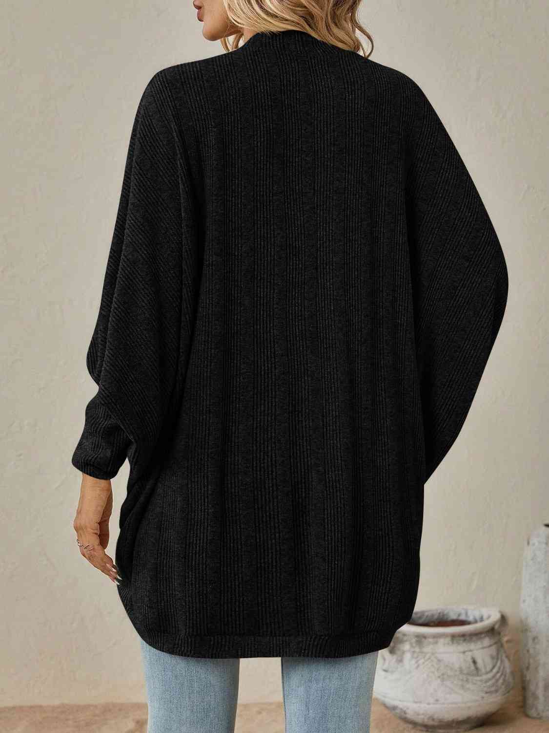 Open Front Dropped Shoulder Cardigan - TRENDMELO