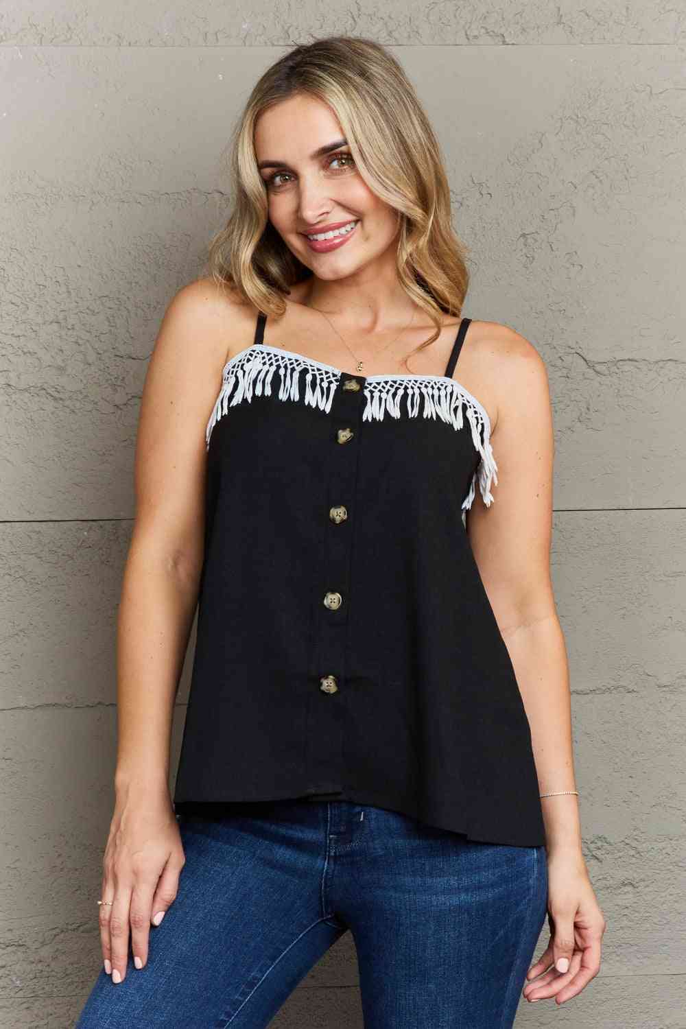 Ninexis It's About Time Lace Detail Loose Cami Top - TRENDMELO