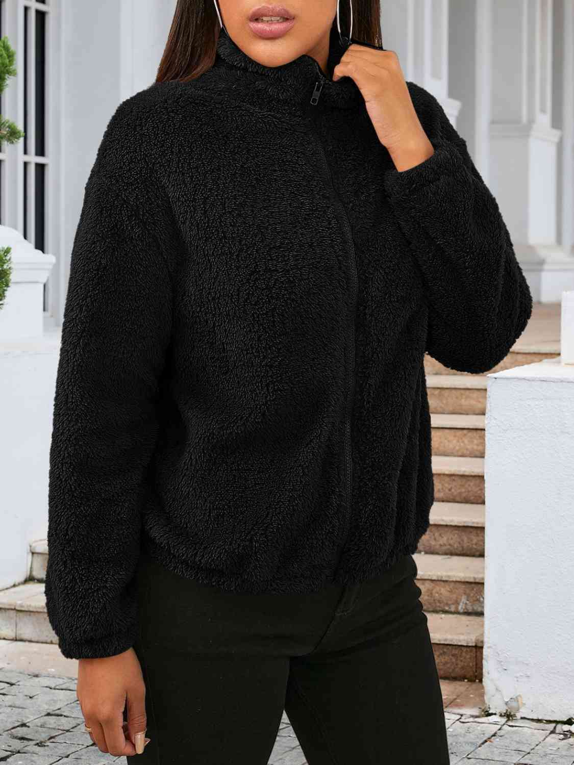 Zip Up Turtleneck Long Sleeve Jacket - TRENDMELO