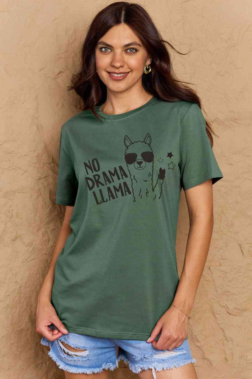 Simply Love Full Size NO DRAMA LLAMA Graphic Cotton Tee - TRENDMELO