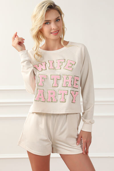 WIFE OF THE PARTY Round Neck Top and Shorts Lounge Set - TRENDMELO