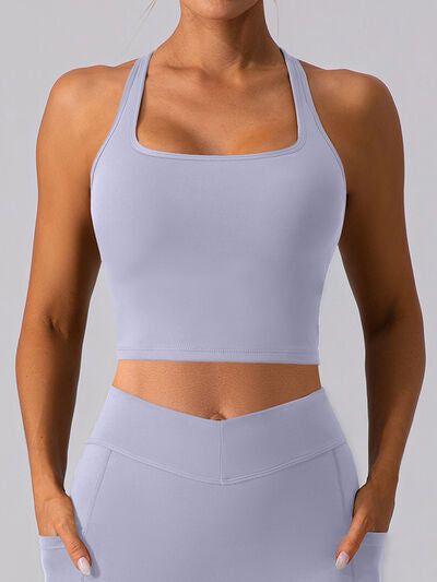 Square Neck Racerback Cropped Tank - TRENDMELO