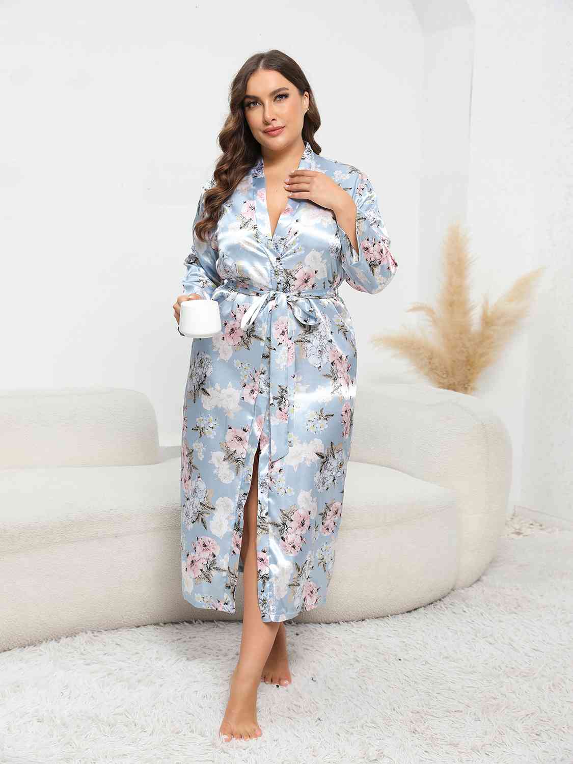 Plus Size Tie Waist Robe - TRENDMELO