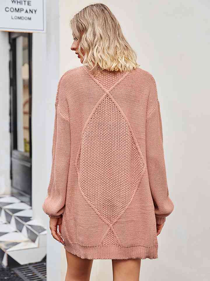 Cable-Knit Long Sleeve Cardigan - TRENDMELO