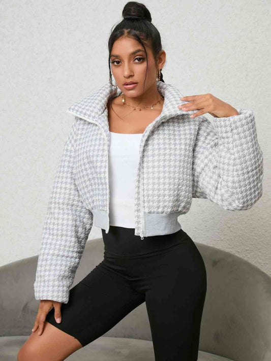 Houndstooth Zip-Up Jacket - TRENDMELO