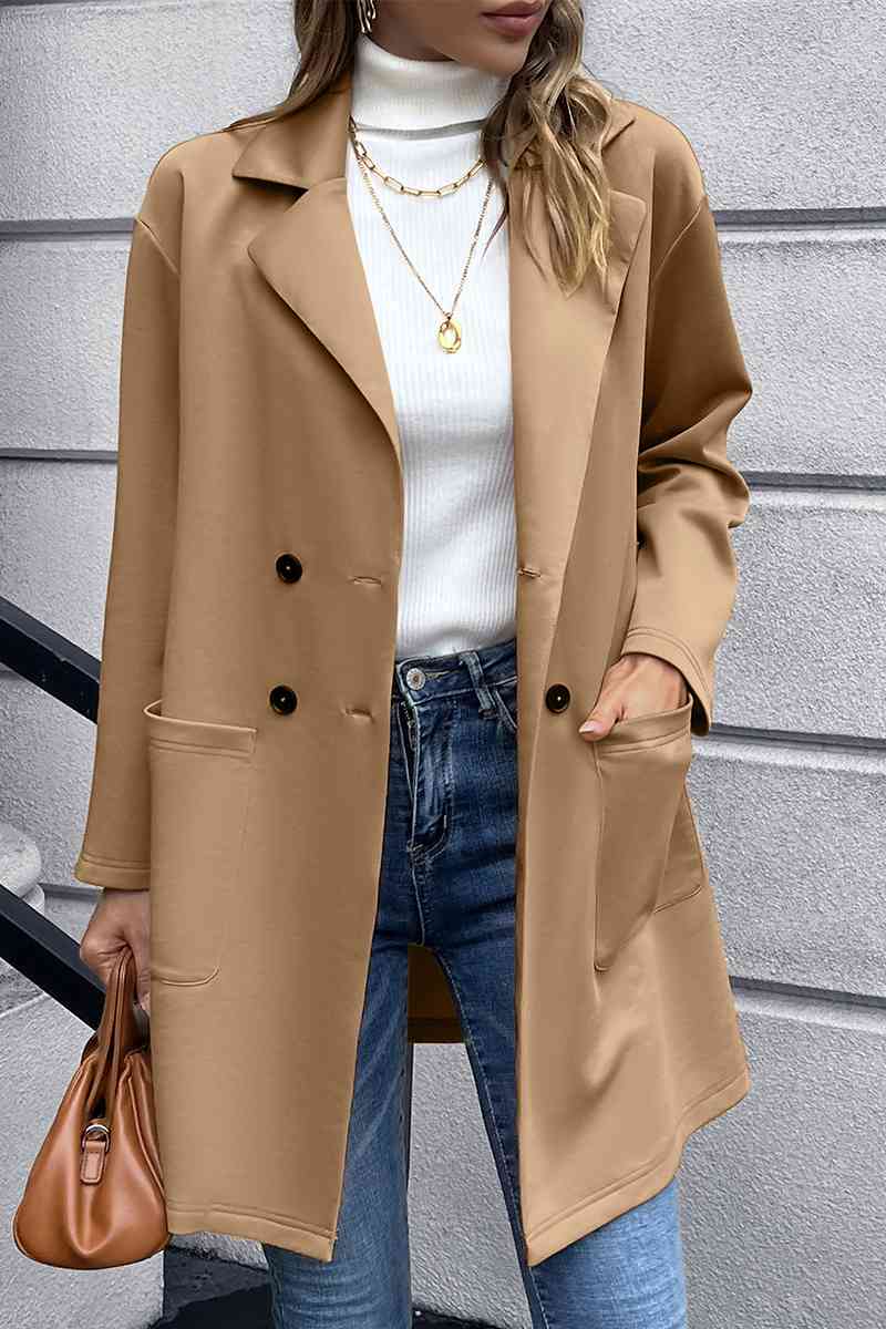 Lapel Collar Long Sleeve Blazer - TRENDMELO