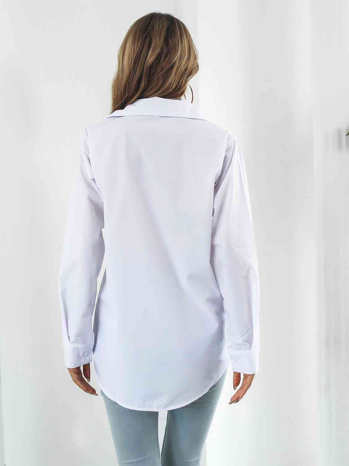 Collared Neck Buttoned Shirt with Pockets - TRENDMELO