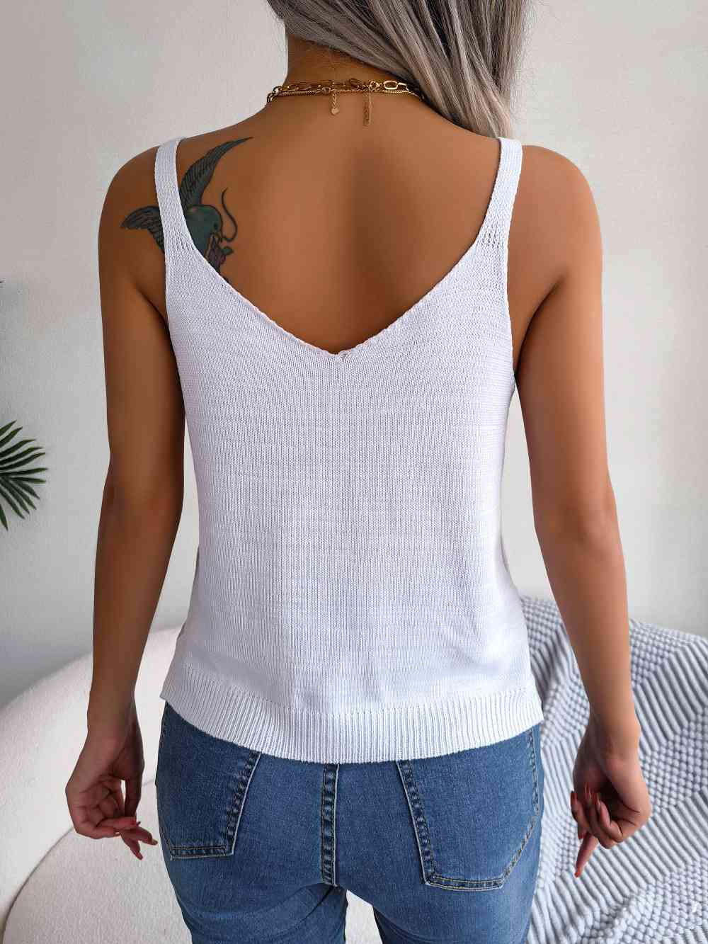 Openwork Scoop Neck Knit Tank Top - TRENDMELO