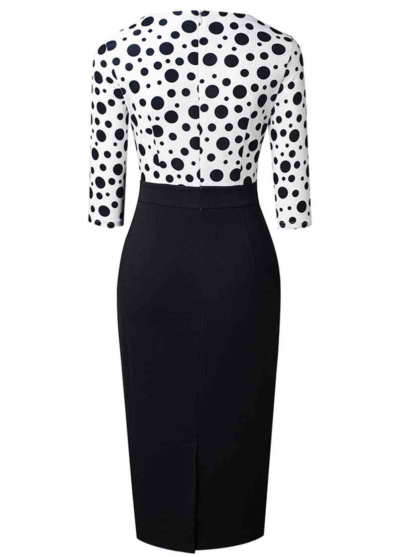 Surplice Neck Polka Dot Pencil Dress - TRENDMELO