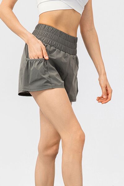 Elastic Waist Pocketed Active Shorts - TRENDMELO