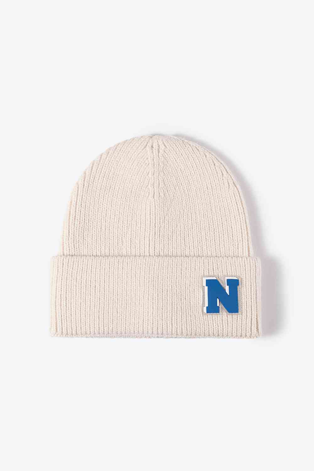 Letter N Patch Cuffed Knit Beanie - TRENDMELO