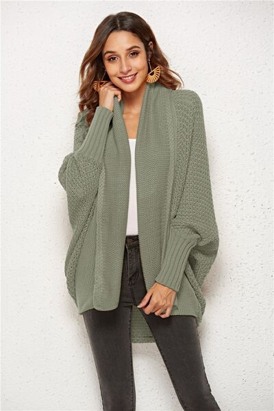 Open Front Batwing Sleeve Cardigan - TRENDMELO