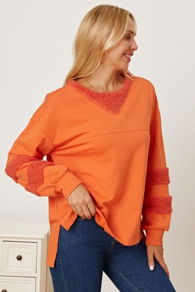 Slit Round Neck Dropped Shoulder Sweatshirt - TRENDMELO