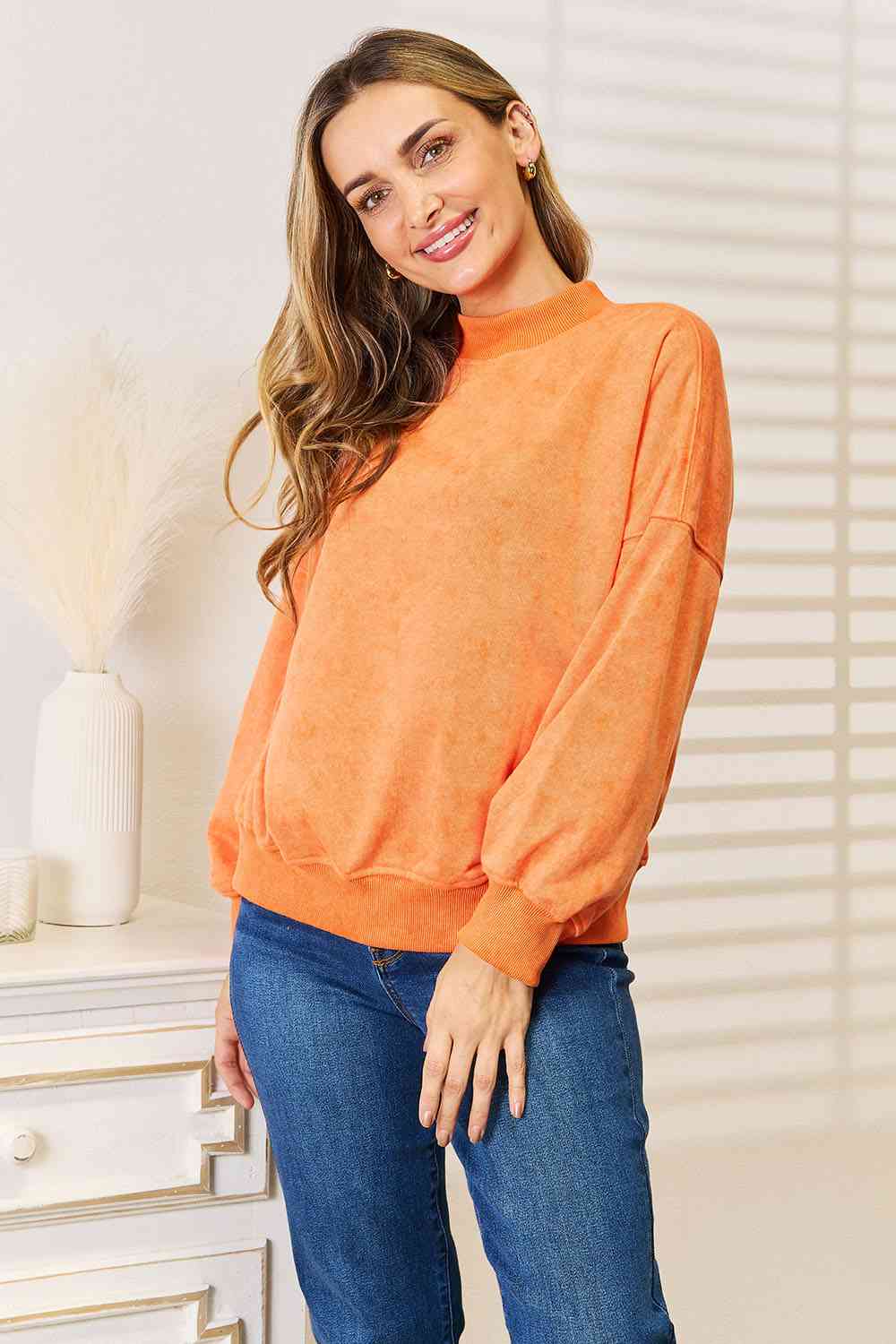 Basic Bae Round Neck Dropped Shoulder Sweatshirt - TRENDMELO