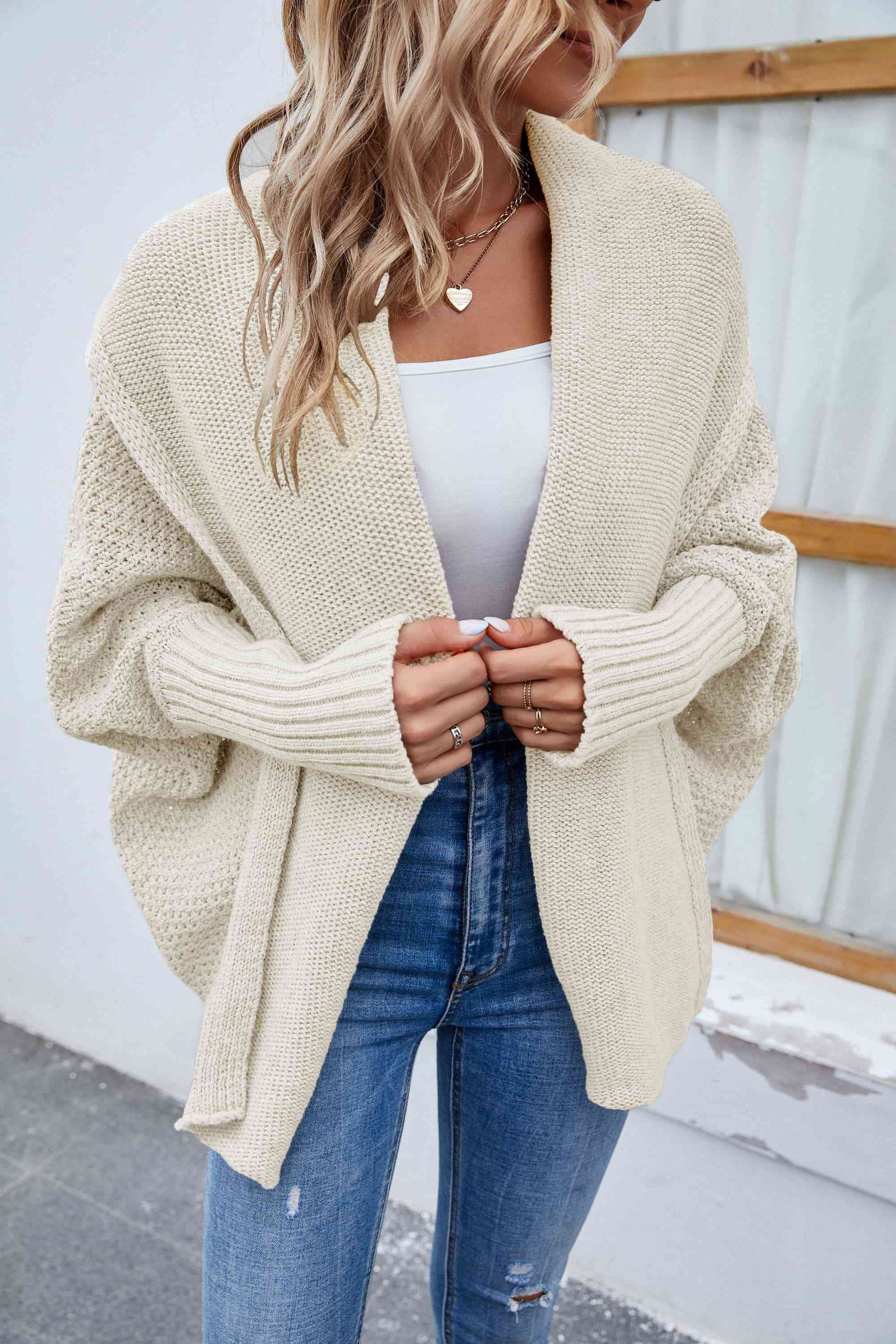 Open Front Long Sleeve Cardigan - TRENDMELO