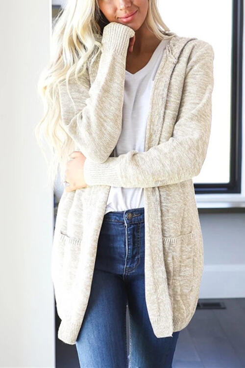 Heathered Open Front Cardigan with Pockets - TRENDMELO