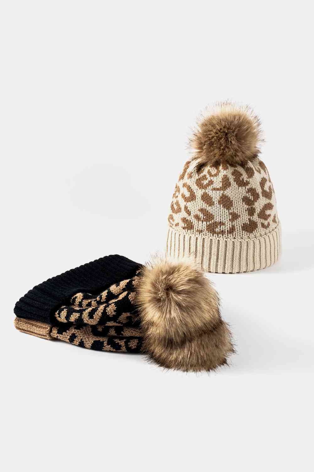 Leopard Pom-Pom Cuffed Beanie - TRENDMELO