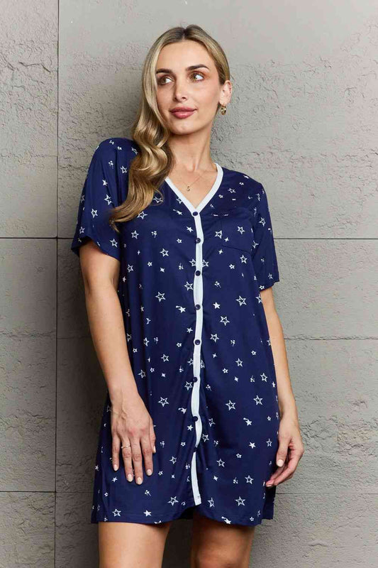 MOON NITE Quilted Quivers Button Down Sleepwear Dress - TRENDMELO