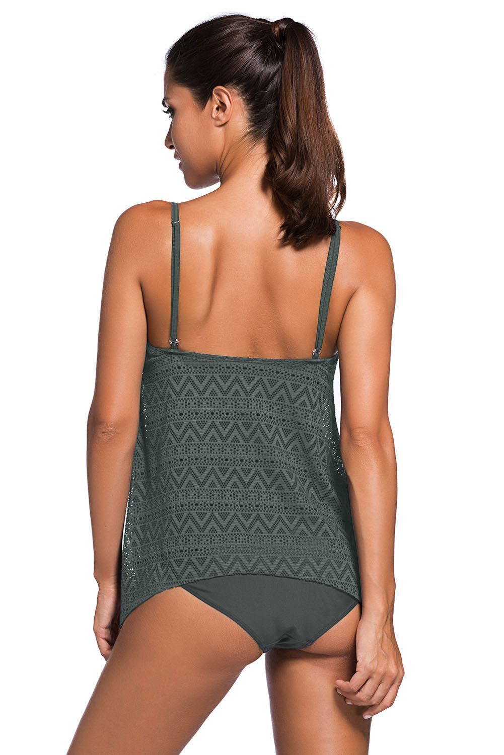 Full Size Spaghetti Strap Scoop Neck Tankini Set - TRENDMELO