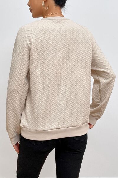 Texture Round Neck Long Sleeve Sweatshirt - TRENDMELO