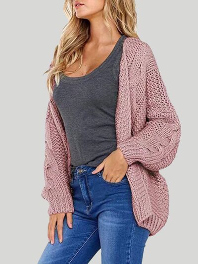 Open Front Cable-Knit Cardigan - TRENDMELO