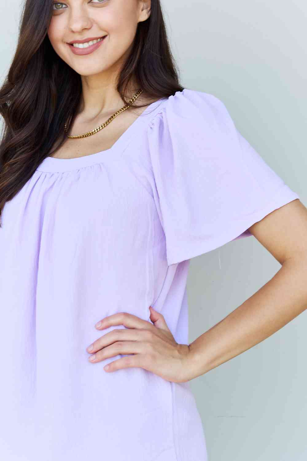 Ninexis Keep Me Close Square Neck Short Sleeve Blouse in Lavender - TRENDMELO