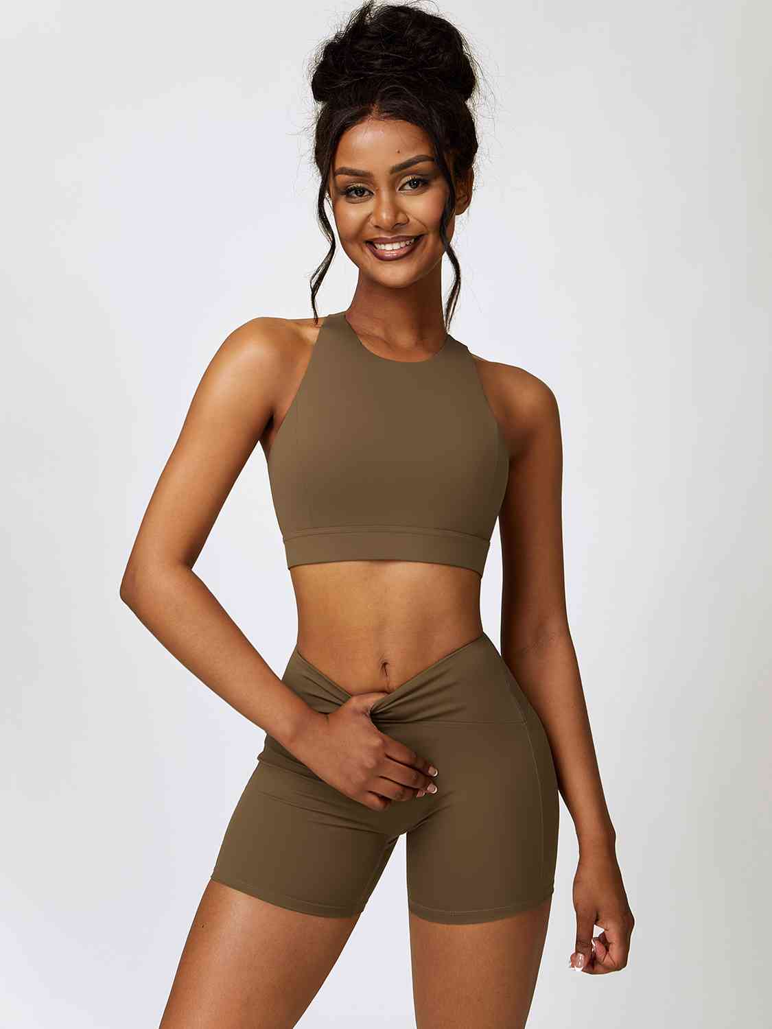 Cutout Cropped Sport Tank and Shorts Set - TRENDMELO