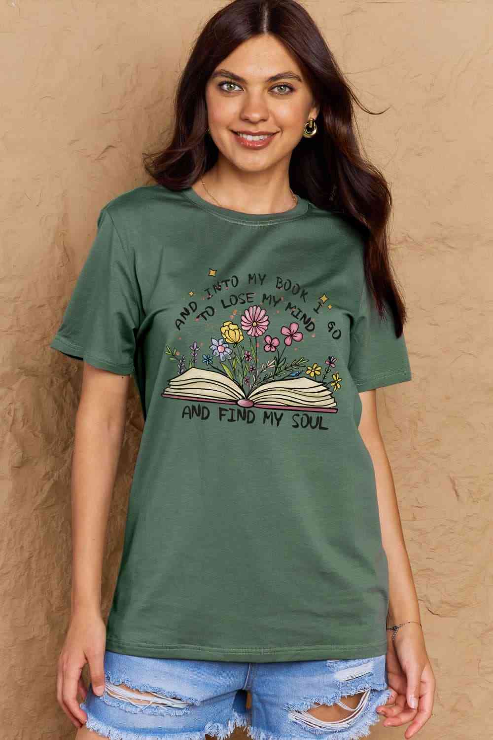 Simply Love Full Size Book & Flower Graphic Cotton Tee - TRENDMELO