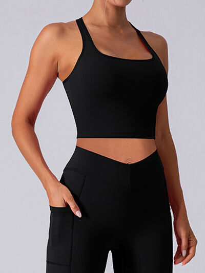 Square Neck Racerback Cropped Tank - TRENDMELO