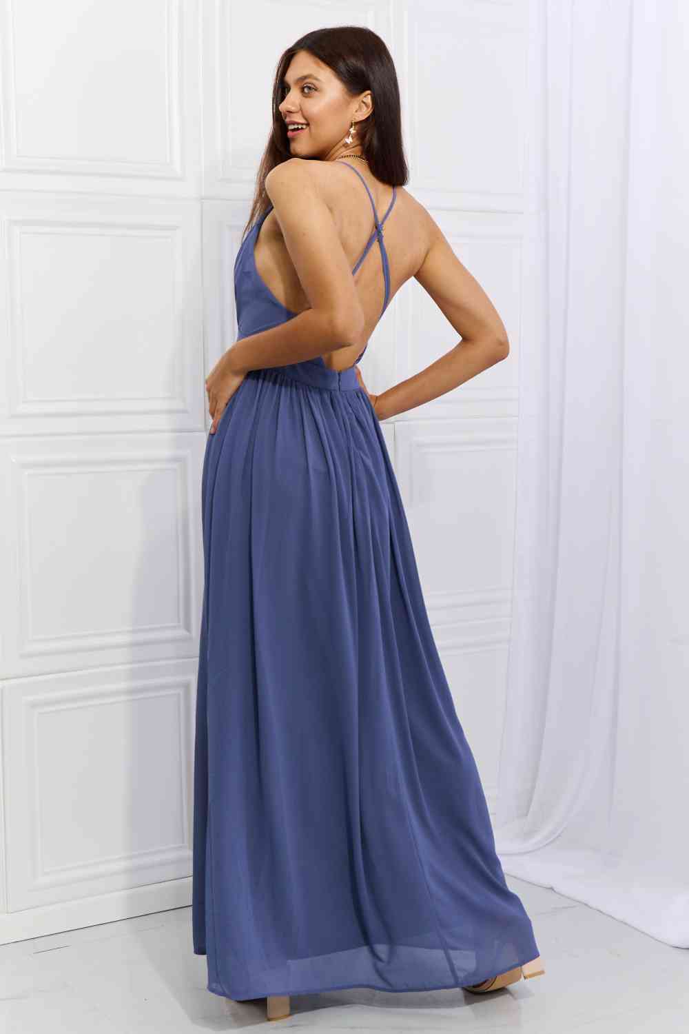 OneTheLand Captivating Muse Open Crossback Maxi Dress - TRENDMELO