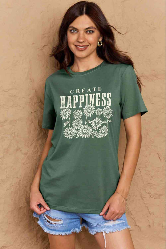 Simply Love Full Size CREATE HAPPINESS Graphic Cotton T-Shirt - TRENDMELO