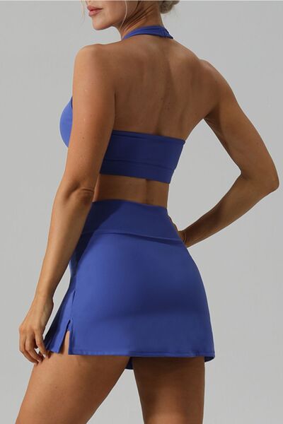 Halter Neck Tank and Slit Skirt Active Set - TRENDMELO