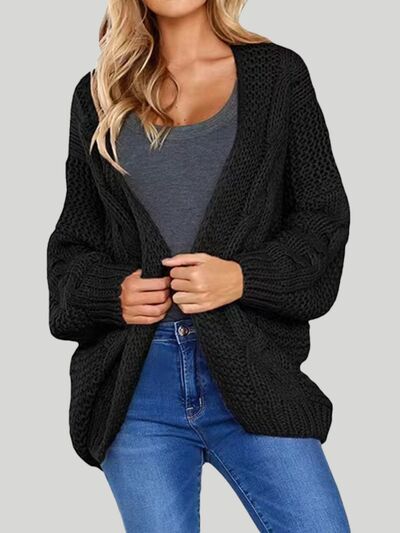 Open Front Cable-Knit Cardigan - TRENDMELO