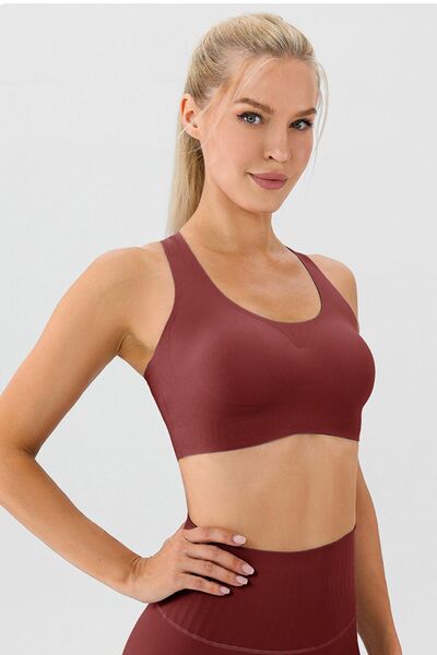 Round Neck Wide Strap Active Bra - TRENDMELO