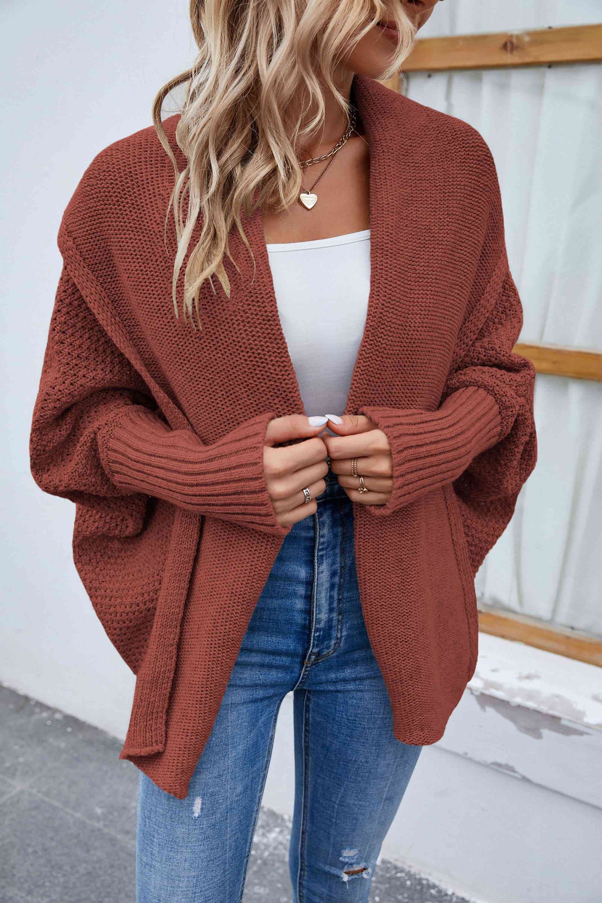 Open Front Long Sleeve Cardigan - TRENDMELO