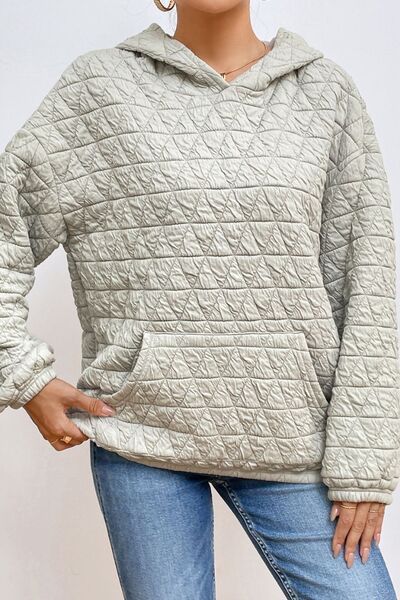 Quilted Long Sleeve Hoodie with Pocket - TRENDMELO