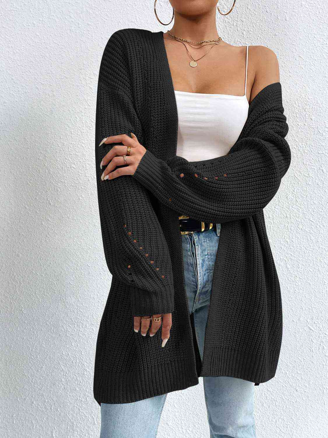 Open Front Dropped Shoulder Slit Cardigan - TRENDMELO