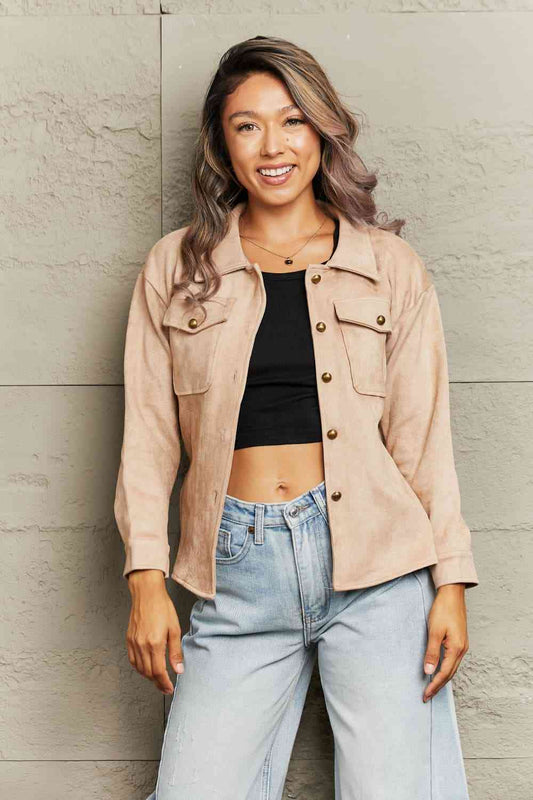 Button Down Collared Jacket - TRENDMELO