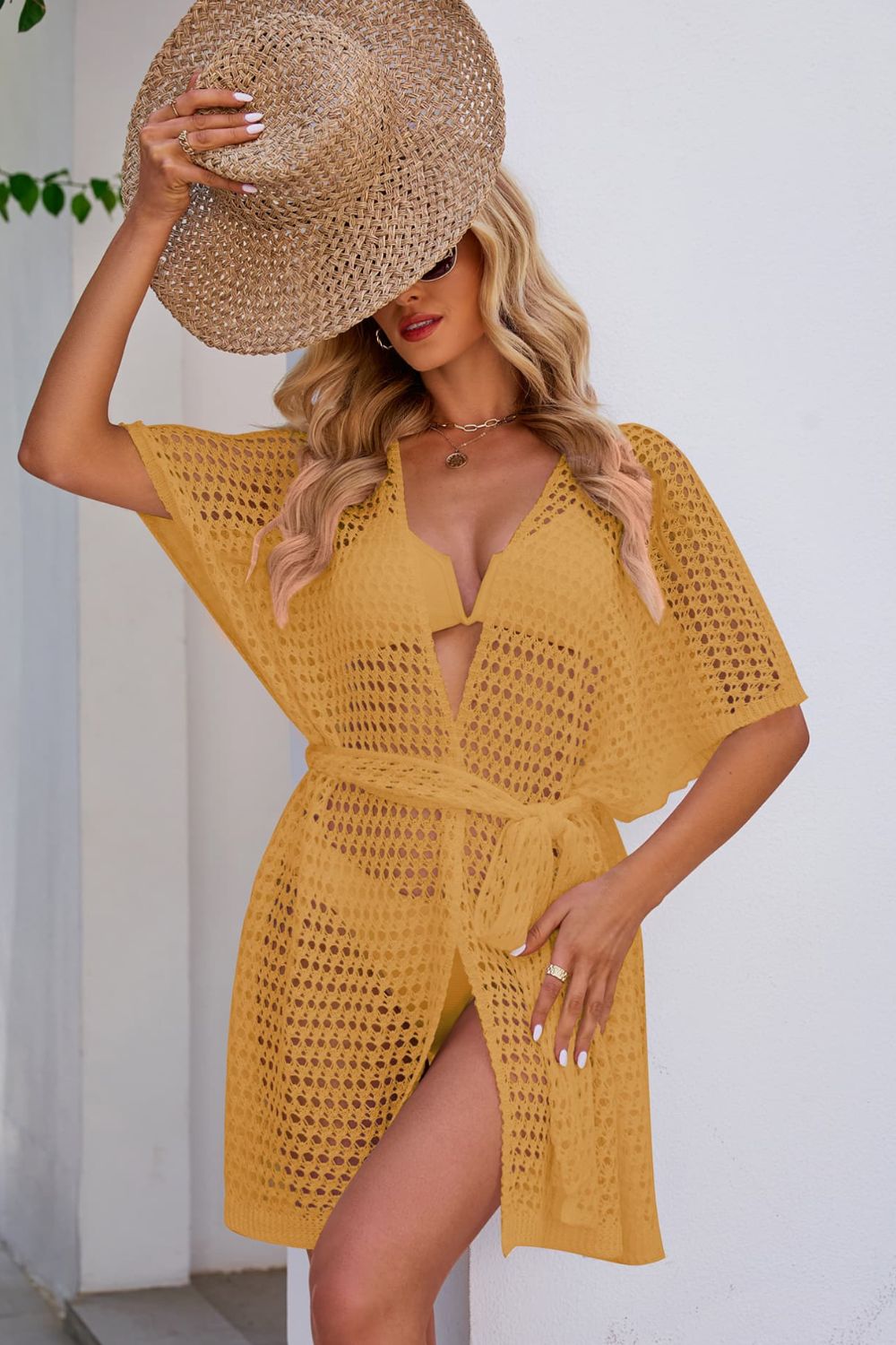 Openwork Tie Waist Cover Up - TRENDMELO