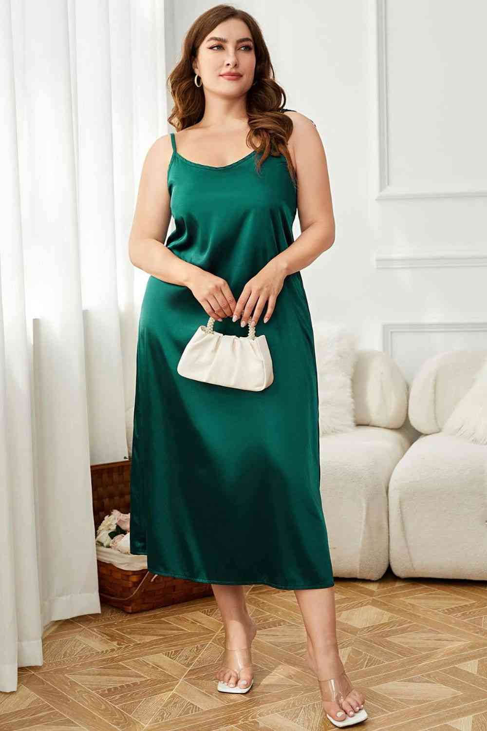 Plus Size Tie-Shoulder Midi Night Dress - TRENDMELO