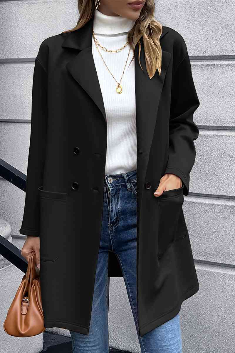 Lapel Collar Long Sleeve Blazer - TRENDMELO