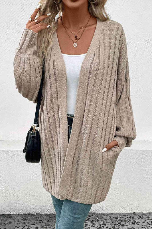 Open Front Cardigan with Pockets - TRENDMELO