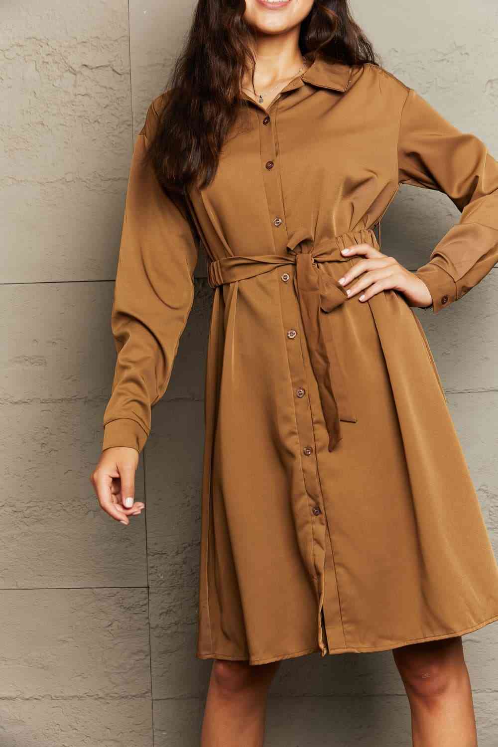 Collared Neck Button Down Dress - TRENDMELO