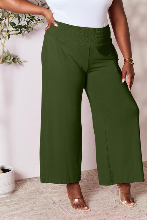 Double Take Full Size Smocked Wide Waistband Wide Leg Pants - TRENDMELO