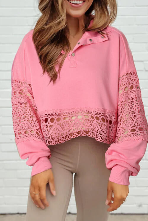 Crochet Snap Button Sweatshirt - TRENDMELO