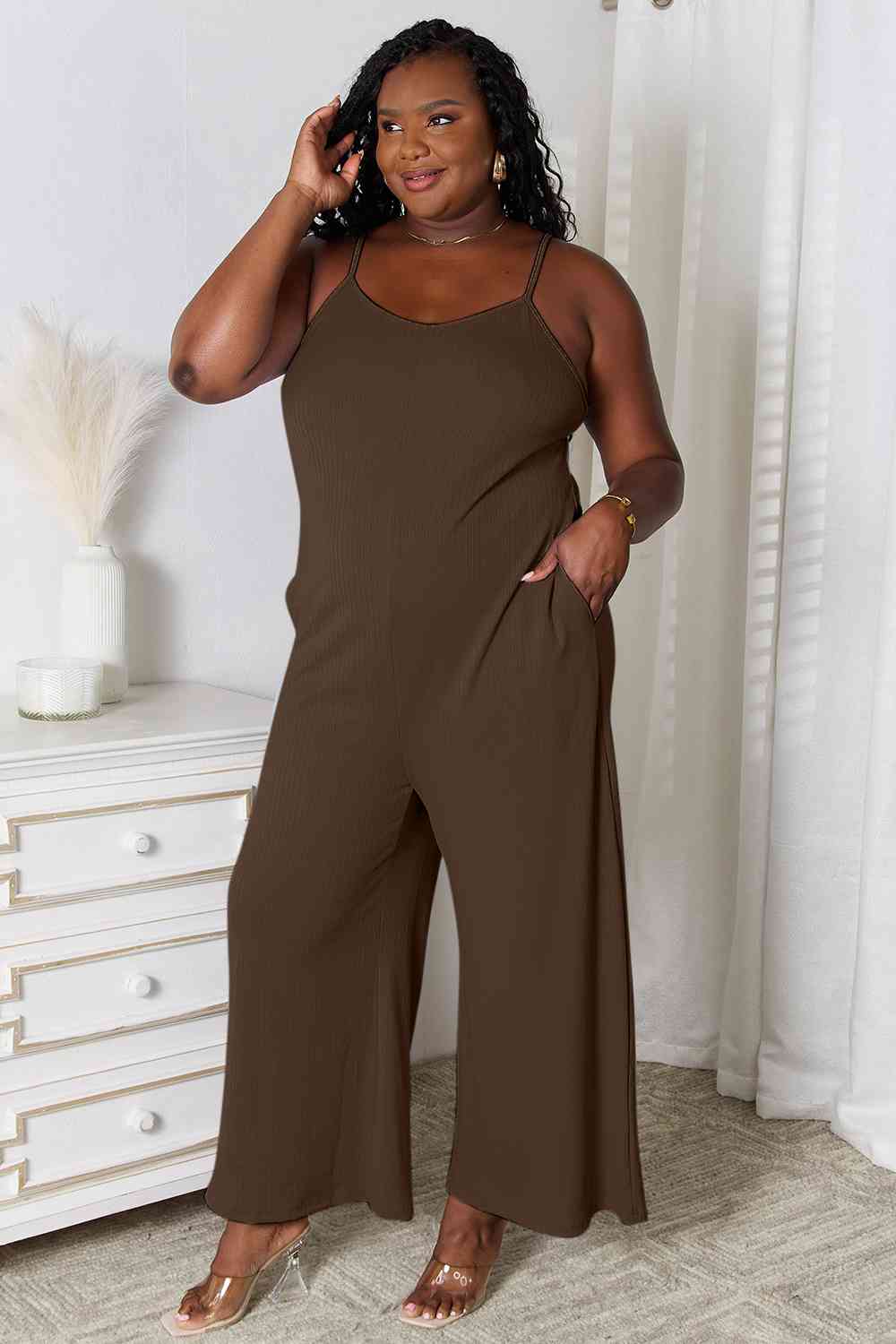 Basic Bae Full Size Spaghetti Strap V-Neck Jumpsuit - TRENDMELO