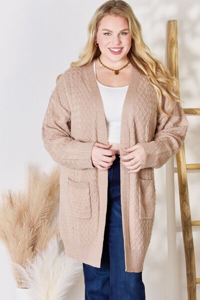 Hailey & Co Full Size Cable-Knit Pocketed Cardigan - TRENDMELO